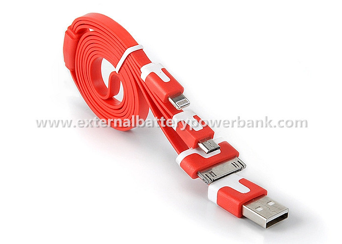 3 en 1 cable plano de la transferencia de datos USB de los tallarines para el iPhone 4G/4S 5G/5S/Samsung