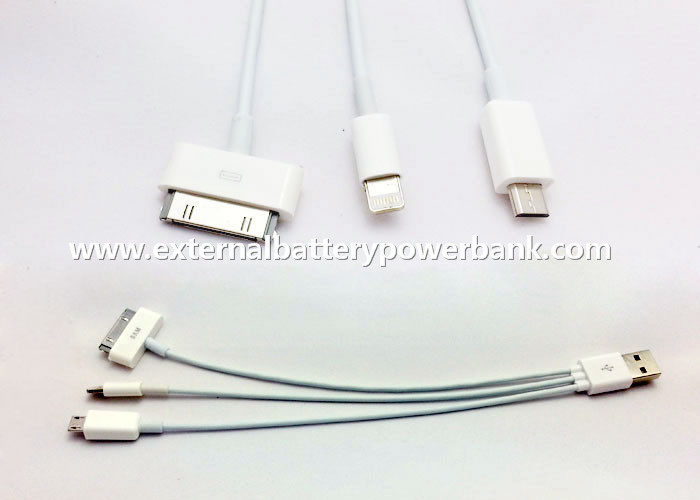 Blanco 3 en 1 cable redondo de la carga por USB con el conector de Micro/4G/8Pin