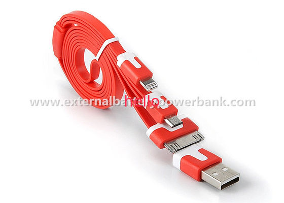 3 en 1 cable plano de la transferencia de datos USB de los tallarines para el iPhone 4G/4S 5G/5S/Samsung
