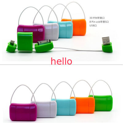 Asamblea micro promocional del smartphone del cable de la transferencia de datos USB 8pin con estilo lindo del bolso