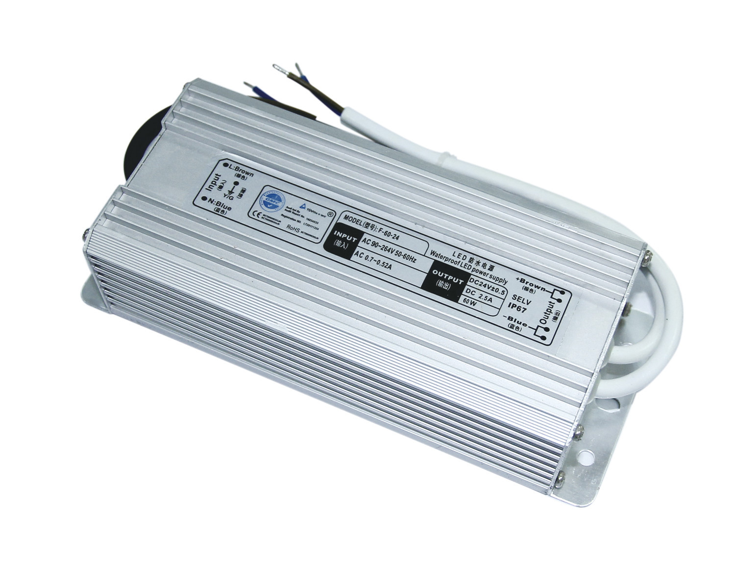 Caso de Platic de la fuente de alimentación del conductor de la prenda impermeable LED del Portable 24 V DC 60W con EN55022 la clase A